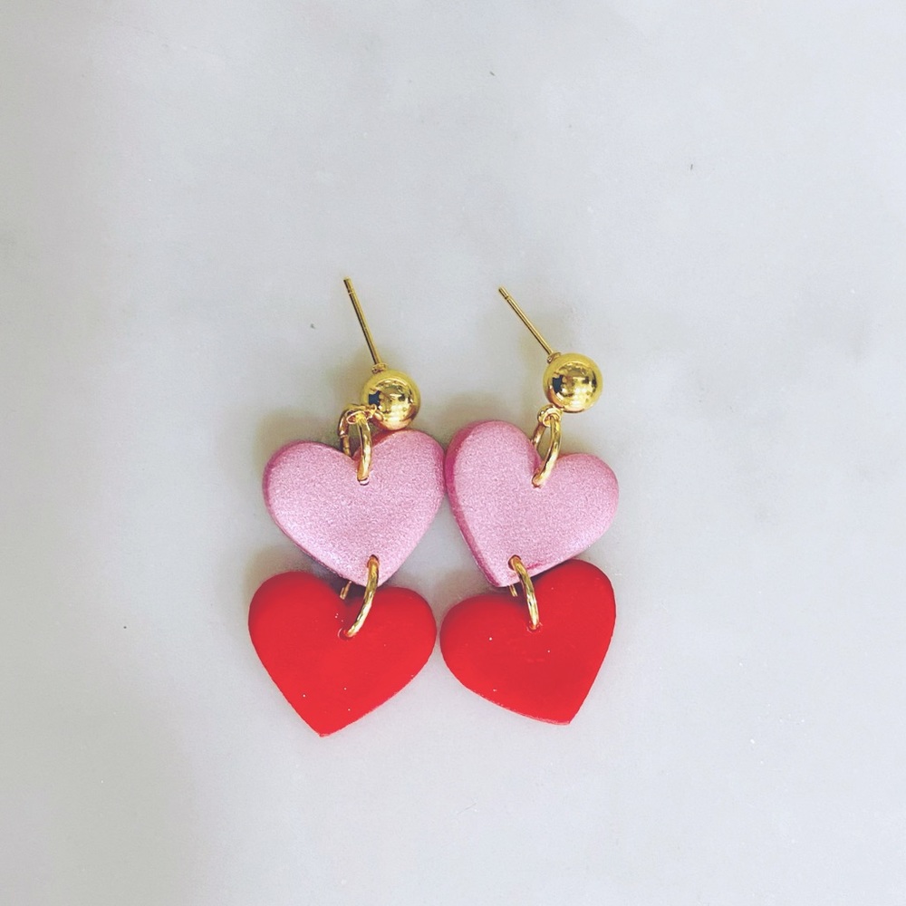 New! Double Heart Dangle Earrings